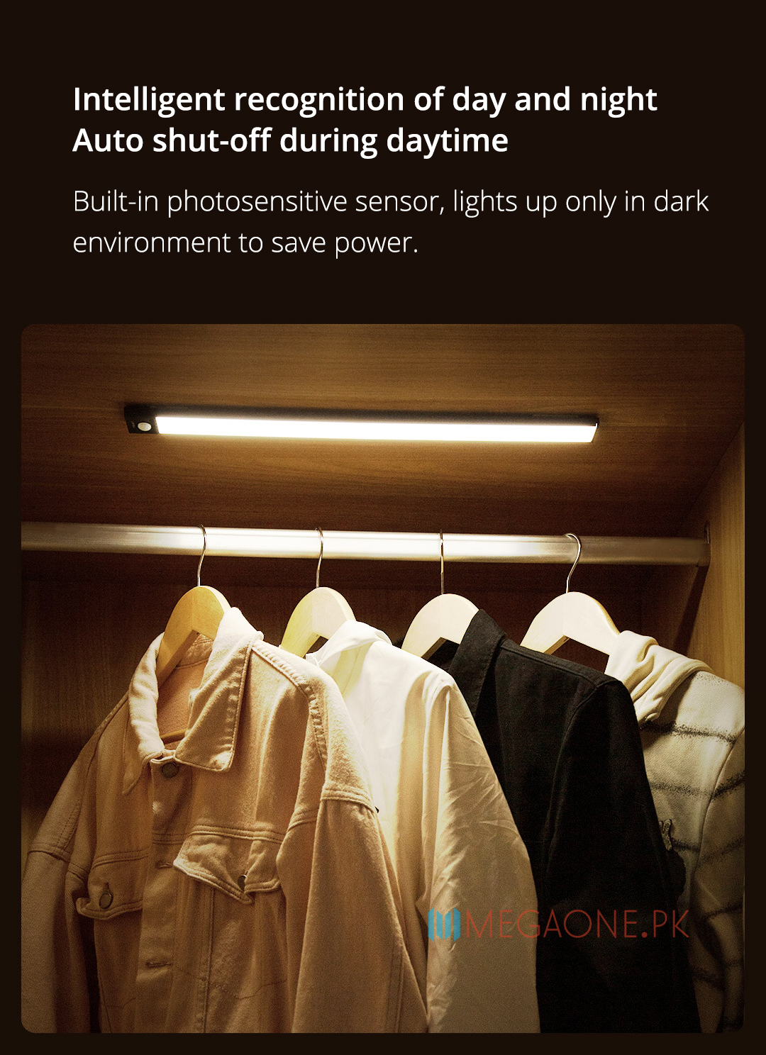 Built-in photosensitive sensor, lights up only in dark environment, save power, don't bother.