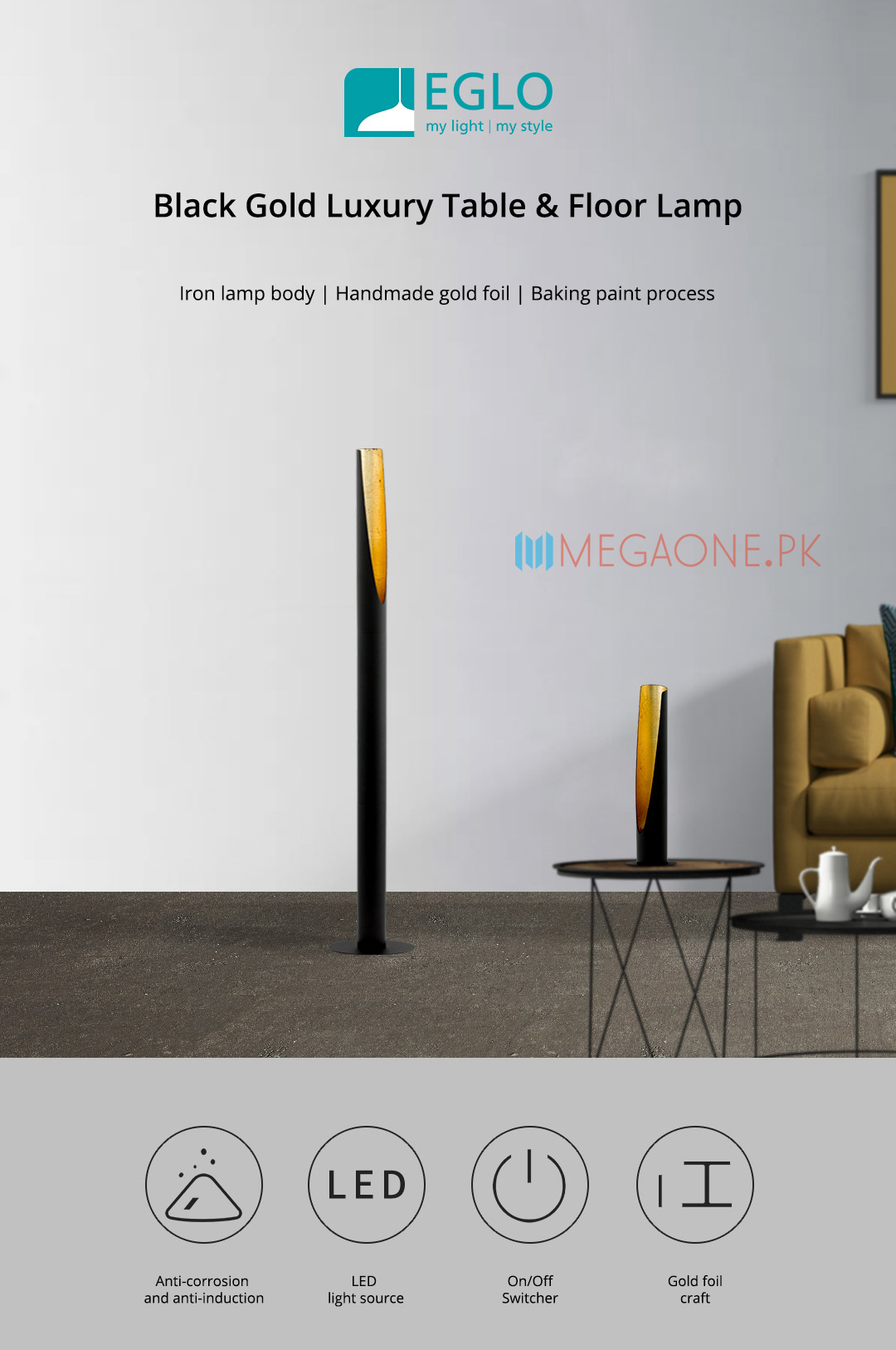 Black Gold Luxury Table & Floor Lamp