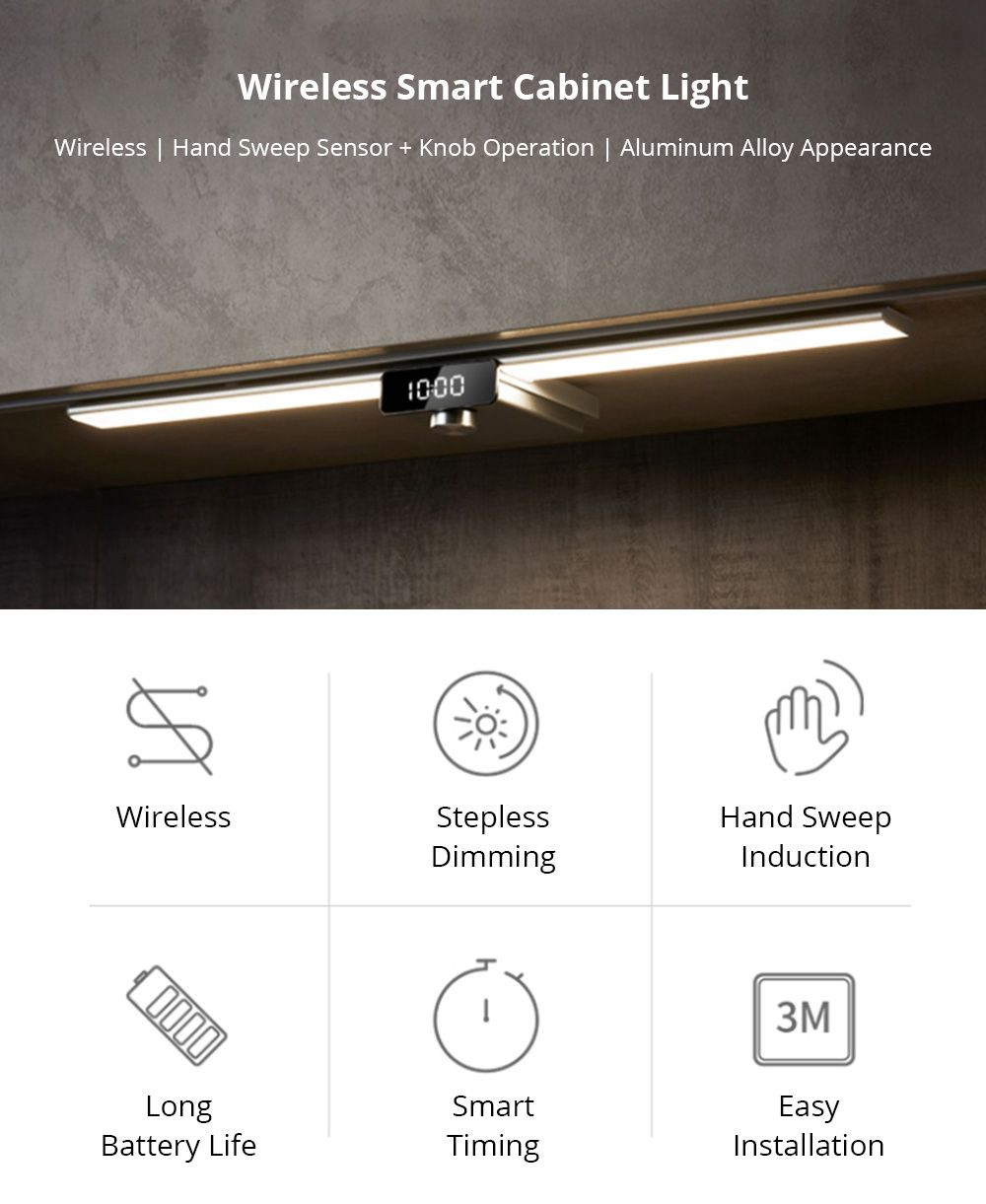 Wireless Smart Cabinet Light Wireless I Hand Sweep Sensor + Knob Operation I Aluminum Alloy Appearance