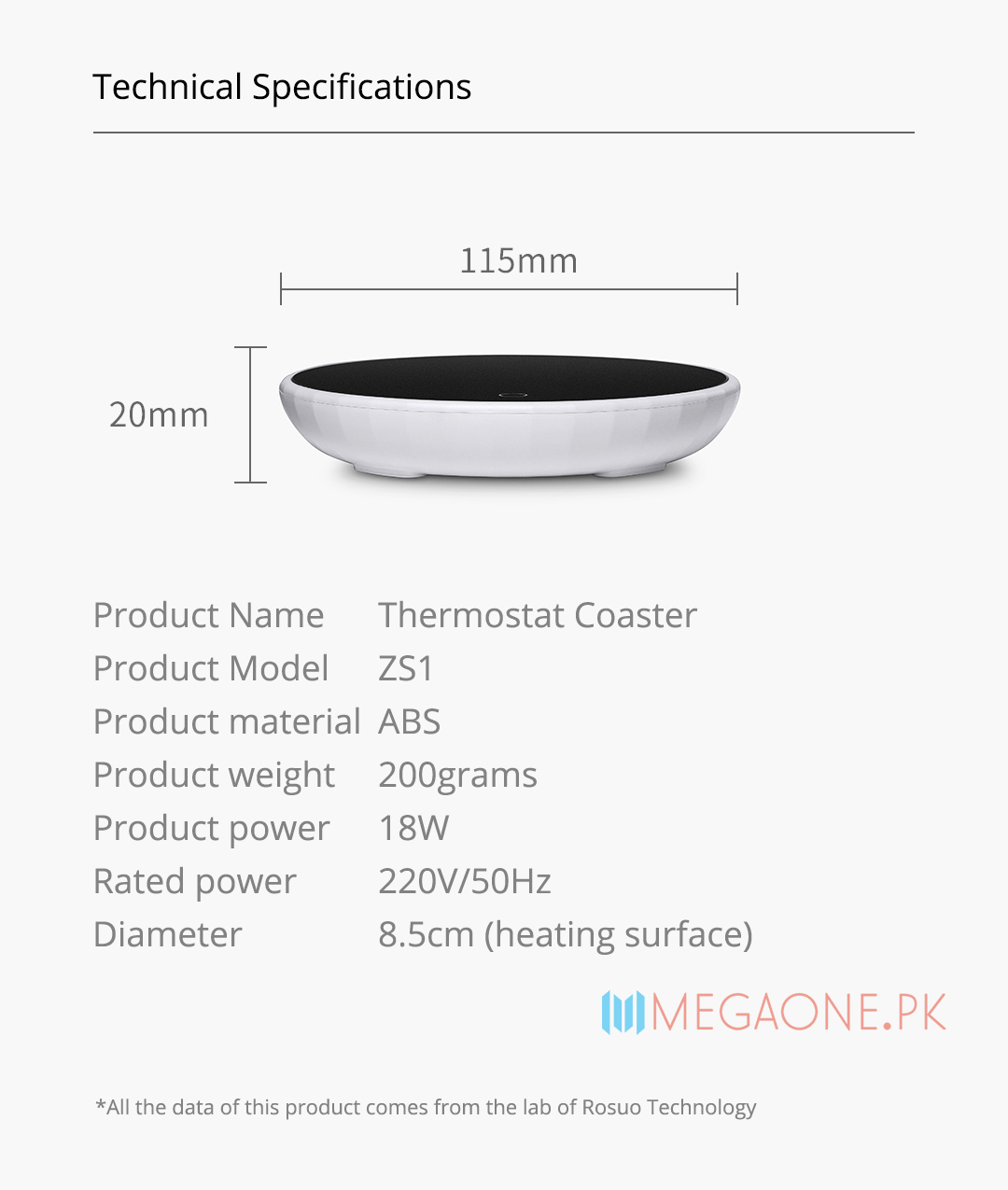 Thermostat Coaster ZS1 ABS 200grams 18W 220V/50Hz 8.5cm (heating surface)