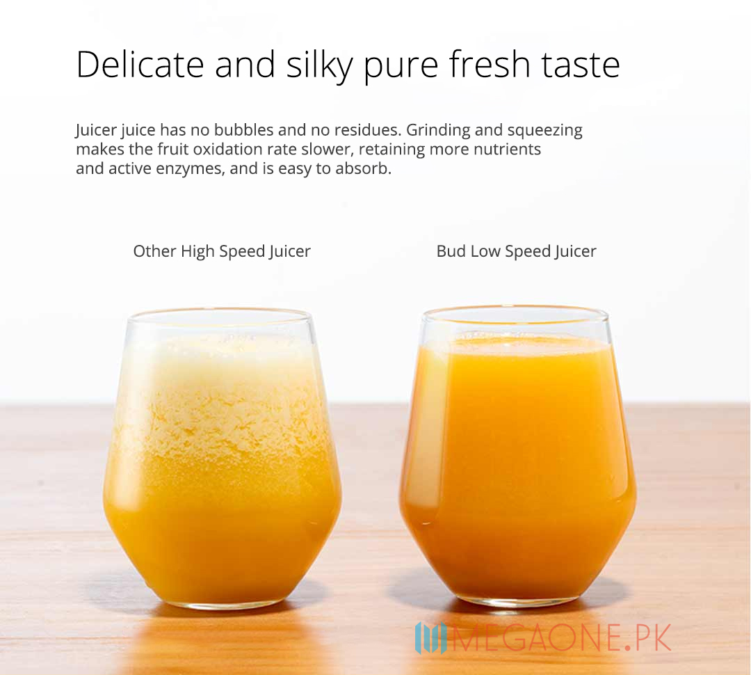 Juicer juice has no bubbles and no residues. Grinding and squeezing makes the fruit oxidation rate slower, retaining more nutrients and active enzymes, and is easy to absorb.
