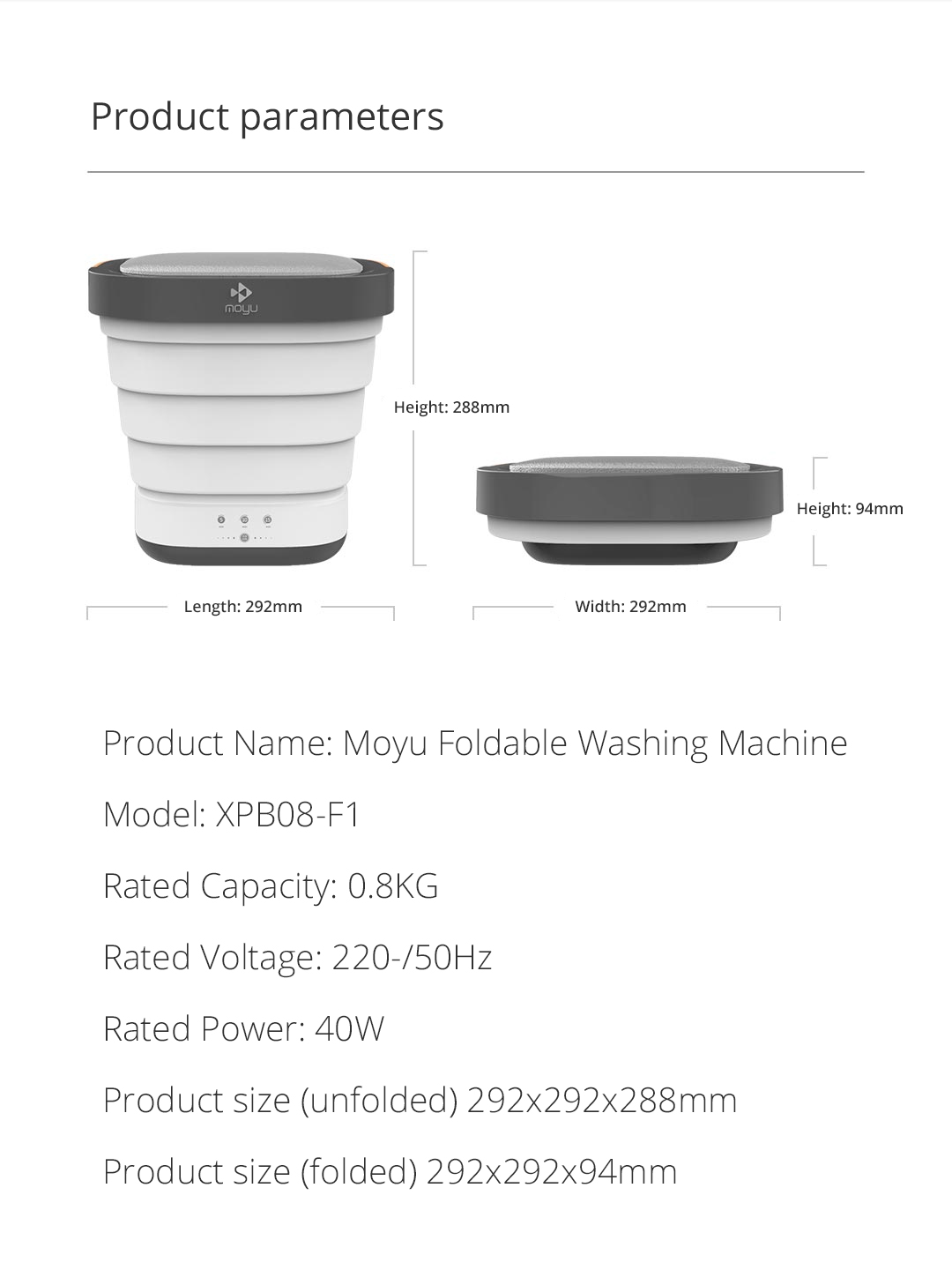 Product Name: Moyu Foldable Washing Machine Model: XPB08-Fl