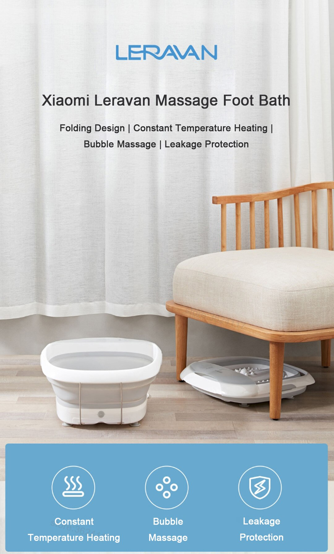 Xiaomi Leravan Massage Foot Bath Folding Design I Constant Temperature Heating I Bubble Massage I Leakage Protection